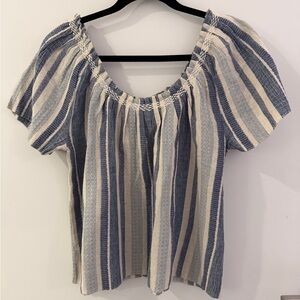 Faherty Blue and Cream Striped Blouse